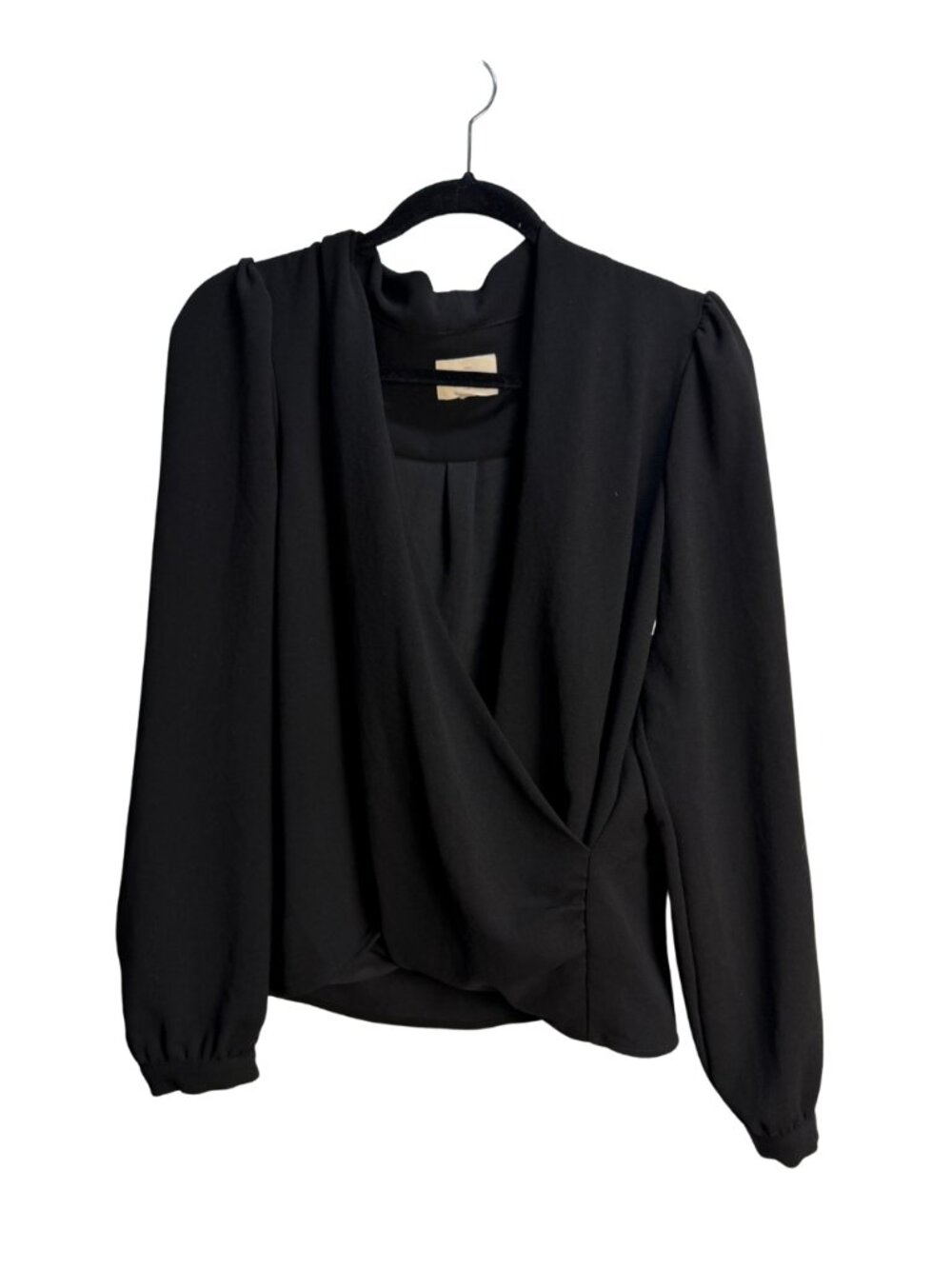Sézane Black Draped Wrap Front Puff Shoulder Blouse Size 44